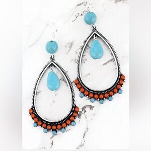 Silver Tone and Turquoise Teardrop Earrings
